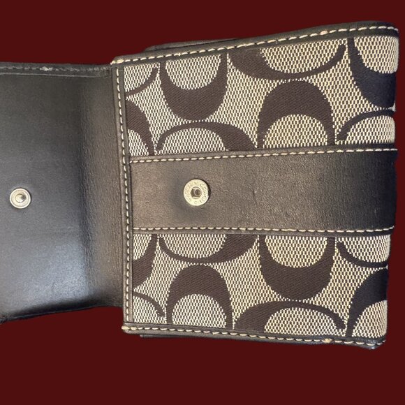 Coach Fold-Over Wallet-Signature Black Logo Canvas with Black leather Trim - Picture 12 of 12